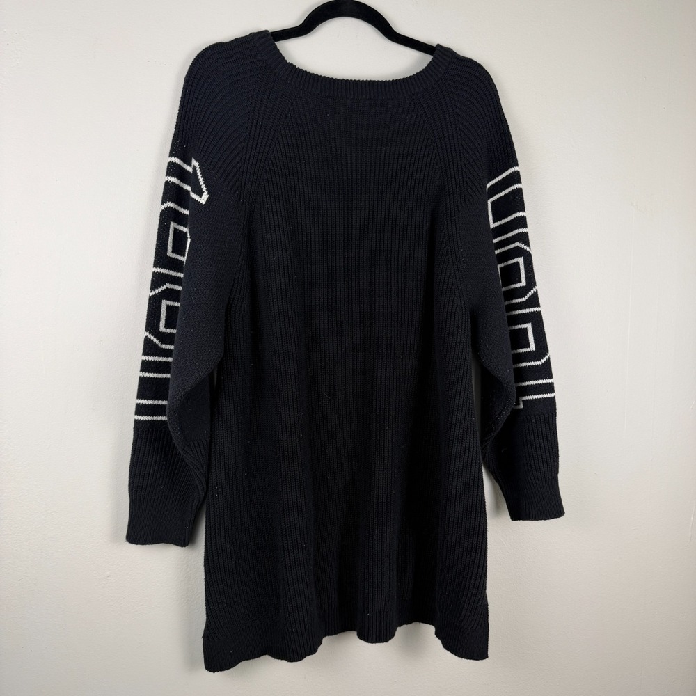 Express Shaker Sweater Women's Large Black Ribbed Knit EXP‎ Logo Cotton Pullover - Picture 3 of 13